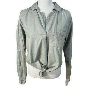 Young Hearts Run Free Light Olive Green Tied Button Up Shirt Women's Size L